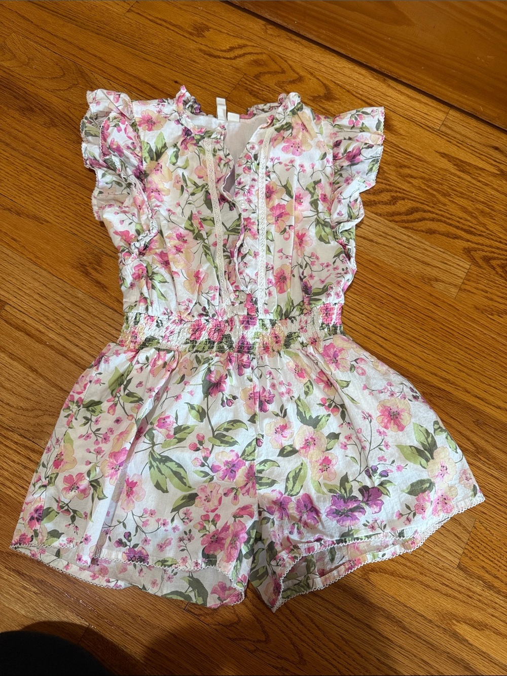 Janie and Jack White Romper with Pink & Green Floral Print